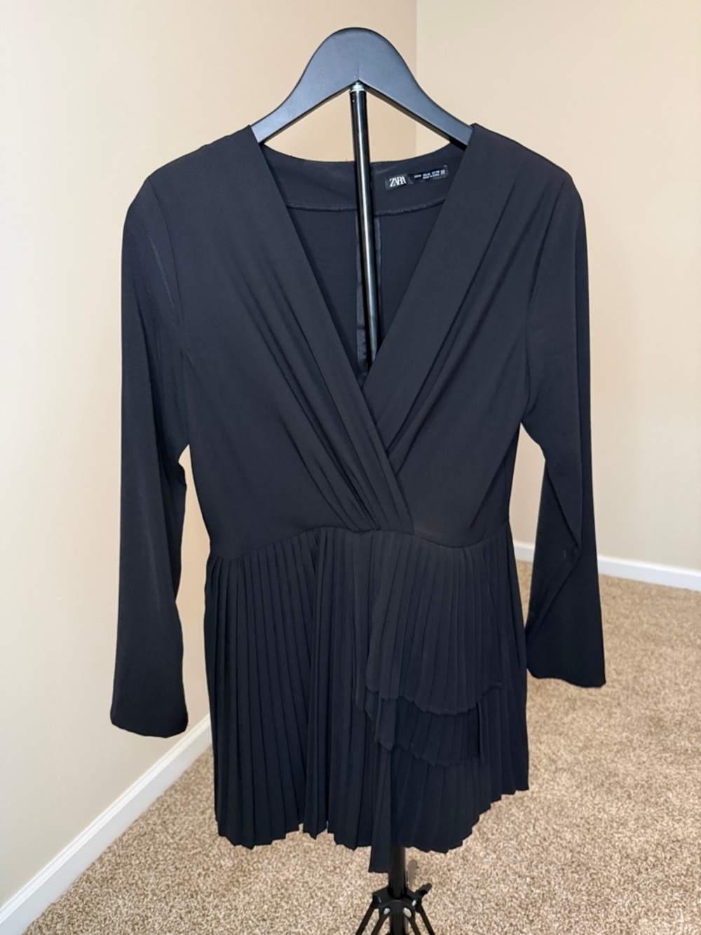 Zara Black Wrap-Front Pleated Romper-M